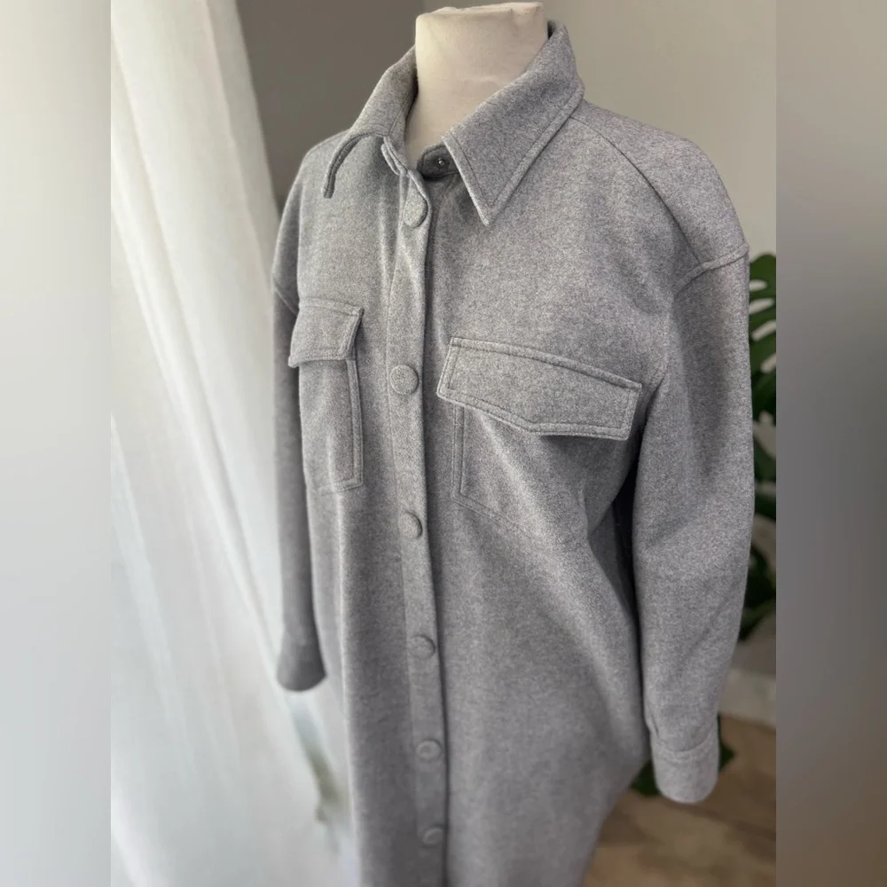 H&M Gray Longline Shacket / Shirt Dress – Size‎ Small - Picture 2 of 4